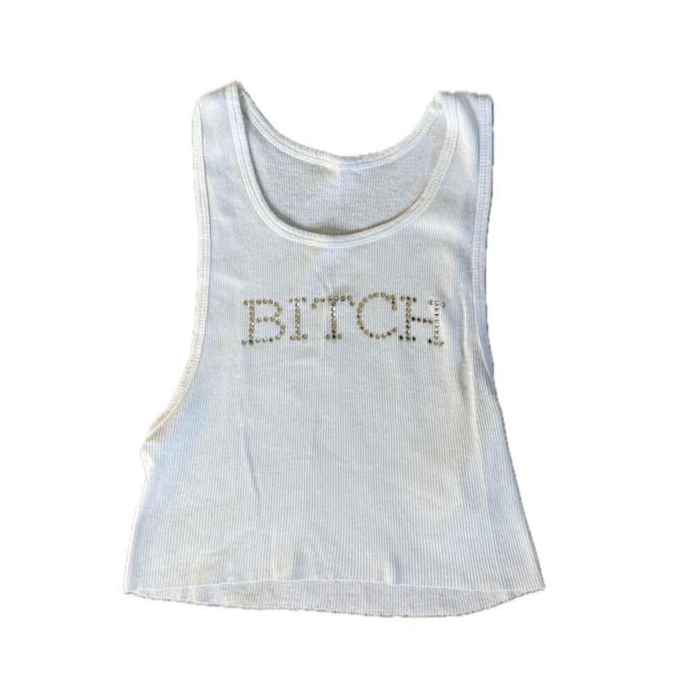 y2k B!TCH bedazzled bling cropped tank top cami